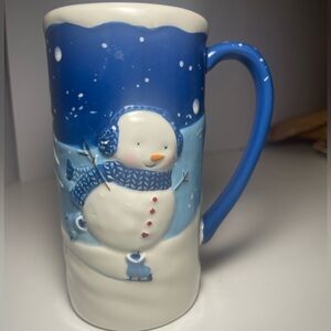 St. Nicholas Square Let It Snow Blue Sculpted Snowman Tall Mug